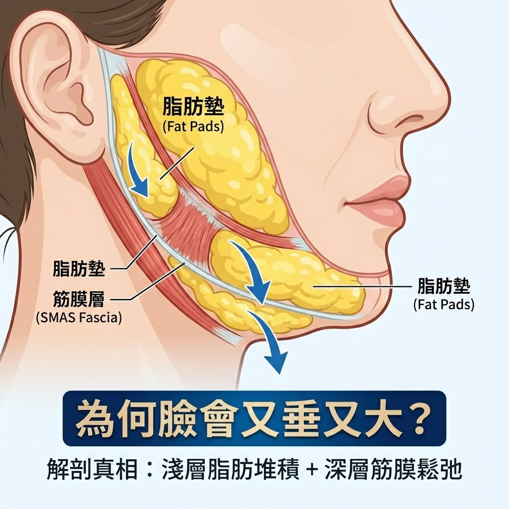 臉部老化解剖示意圖