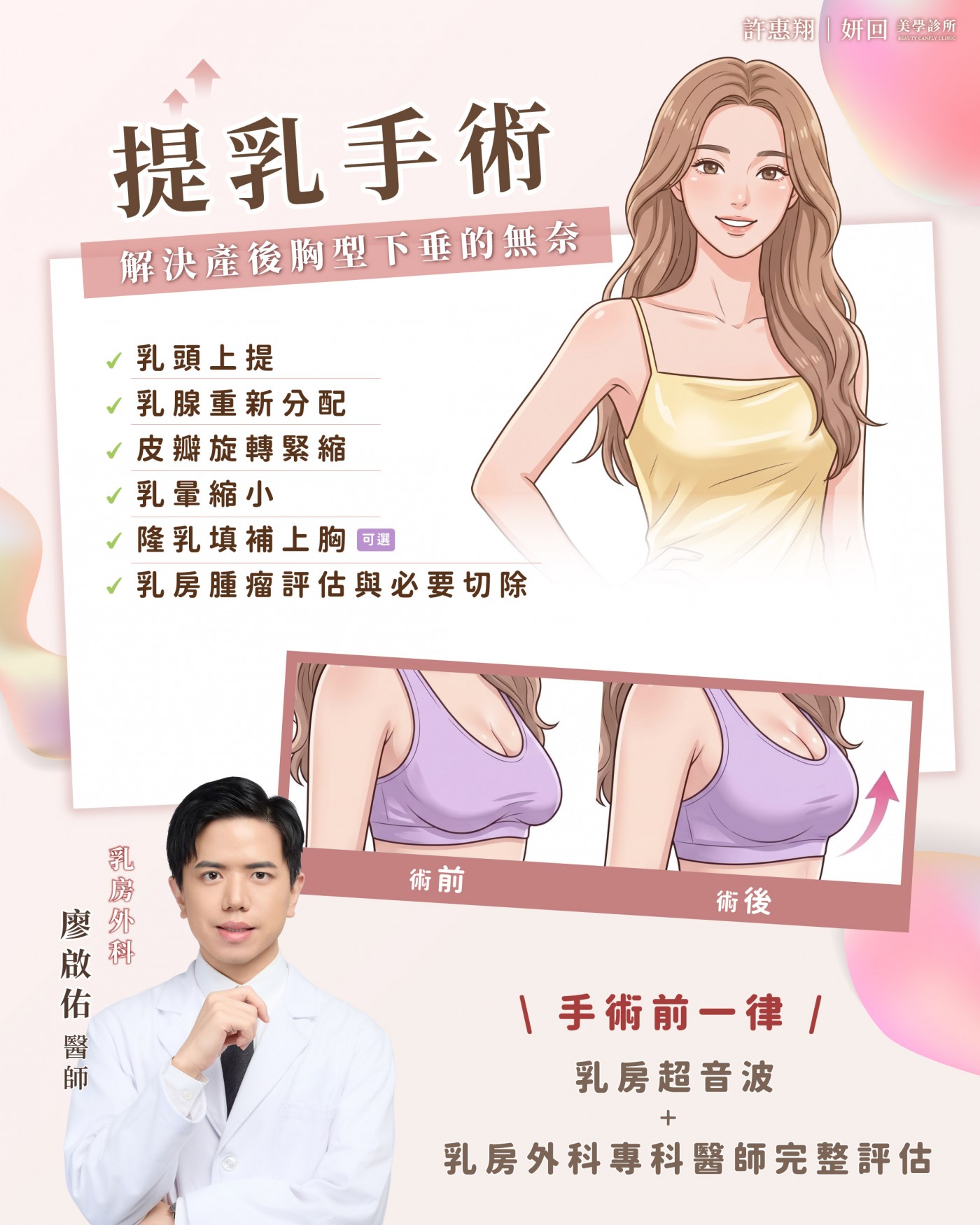 乳房懸吊手術／提乳手術示意圖｜妍回美學診所