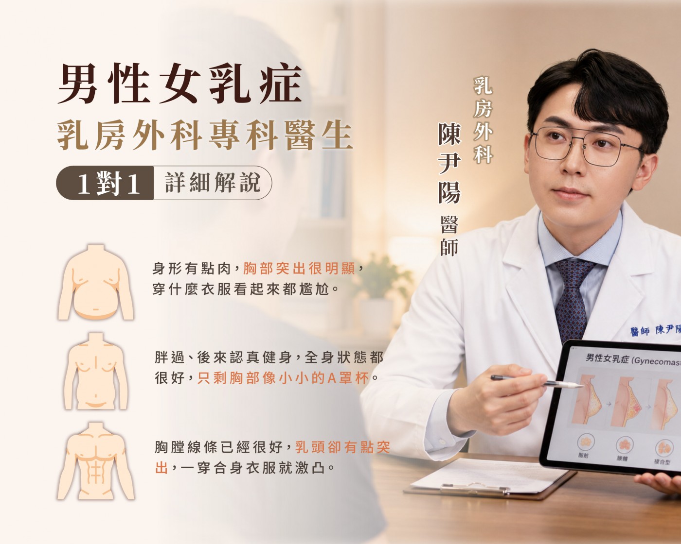 男性女乳症治療形象照|妍回美學診所