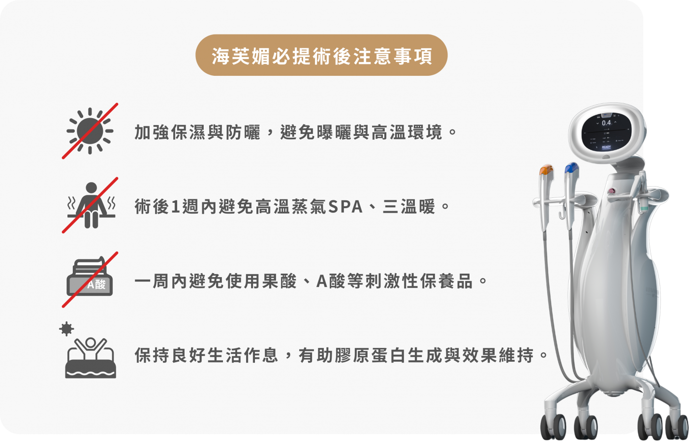 海芙音波媚必提術後照護提醒｜保濕防曬、避開高溫環境、暫停酸類保養