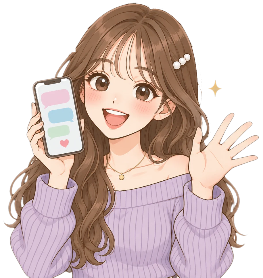女生拿著手機揮手，LINE 線上諮詢 IG電波（插畫）