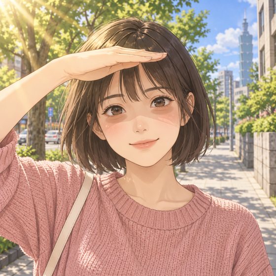 黑眼圈原因・日曬插畫：女生在豔陽下用手遮陽，眼下淡咖啡色｜妍回美學診所