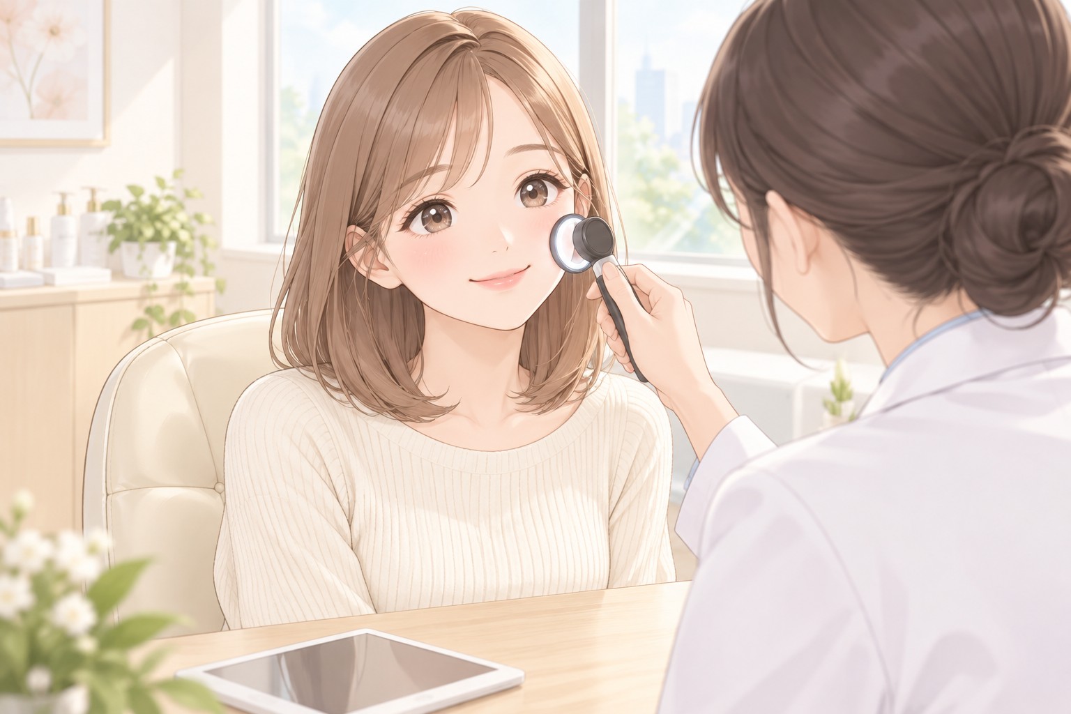 醫師評估:醫師用皮膚鏡看鼻樑與兩頰的雀斑|雀斑雷射治療流程第 1 步|妍回美學診所