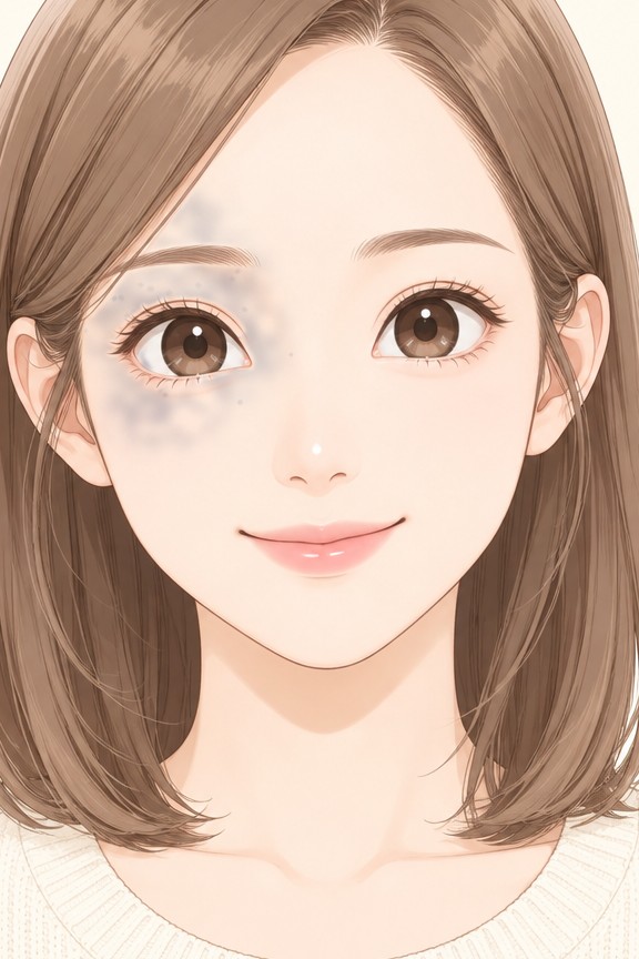 太田母斑示意｜單側眼周藍灰色斑塊，色素在真皮｜妍回美學診所
