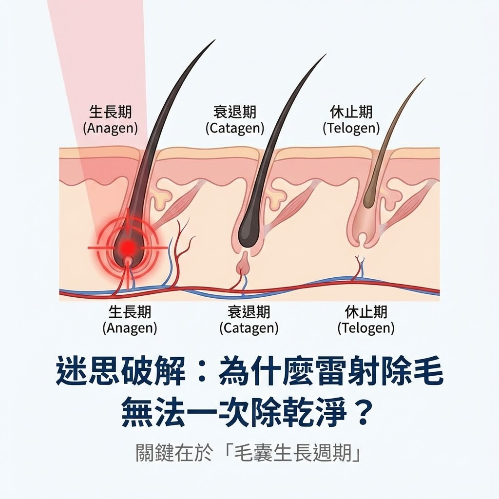毛髮生長週期三階段示意