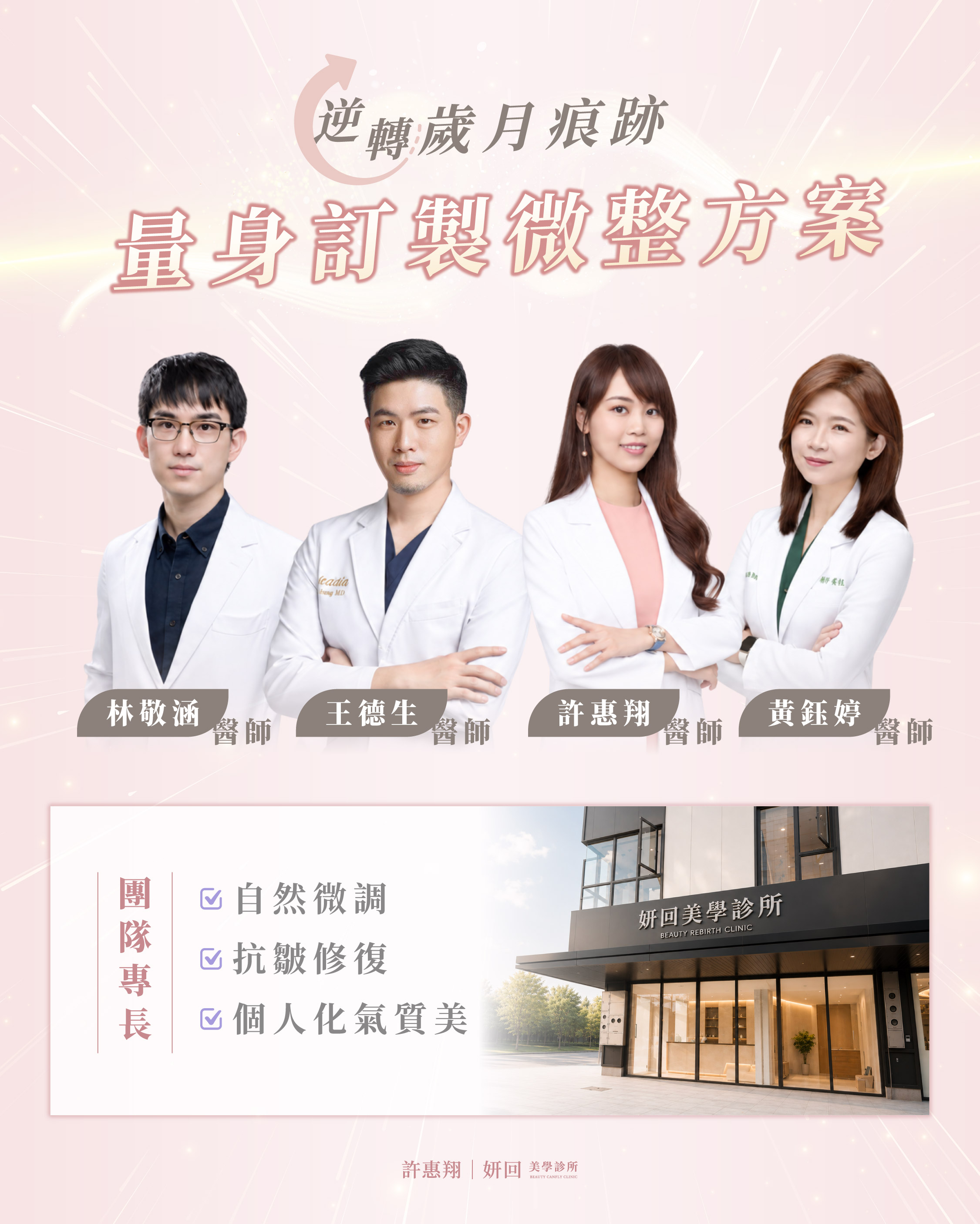 妍回美學診所微整團隊：林敬涵、王德生、許惠翔、黃鈺婷醫師
